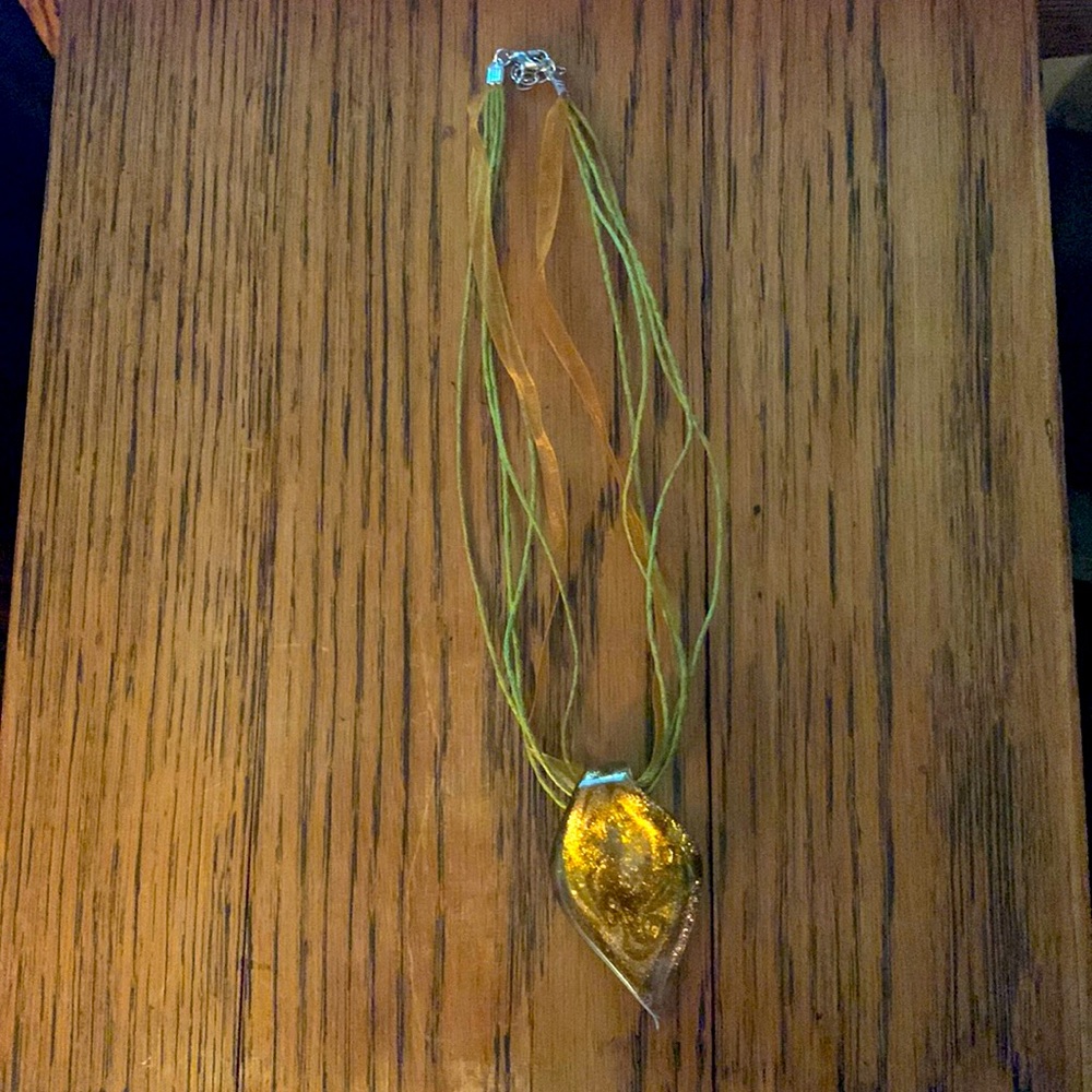 Handmade earth tone, glass with flecks of bronze and gold pendant necklace